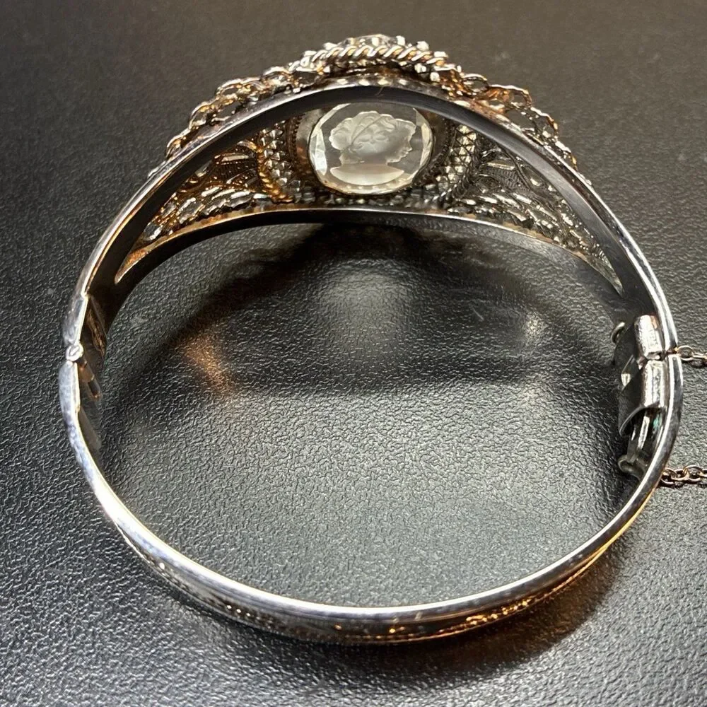 Whiting & Davis filigree Intaglio crystal glass cameo bracelet silhouette
